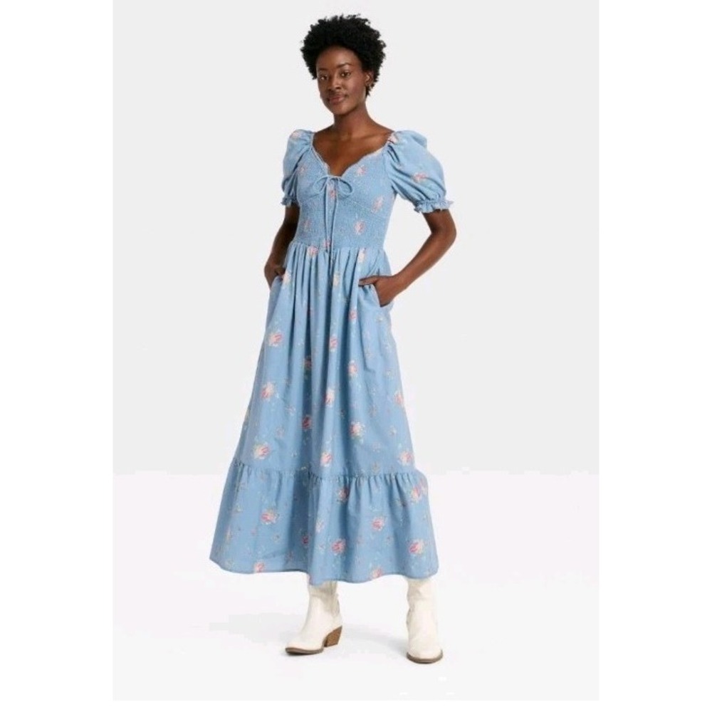 Women's XL Western Puff Short Sleeve Smocked Dress Universal Thread New NWT